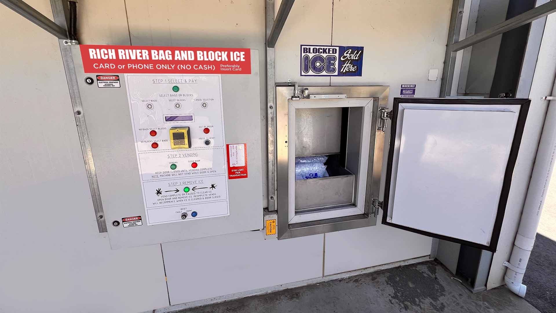 the Rich River Ice cashless vending machine